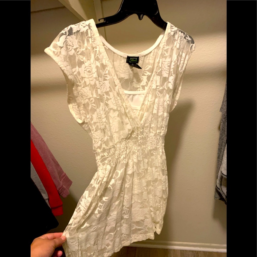 Medium, White (Shannon Ford New York) Rose patterned top with built in tank top